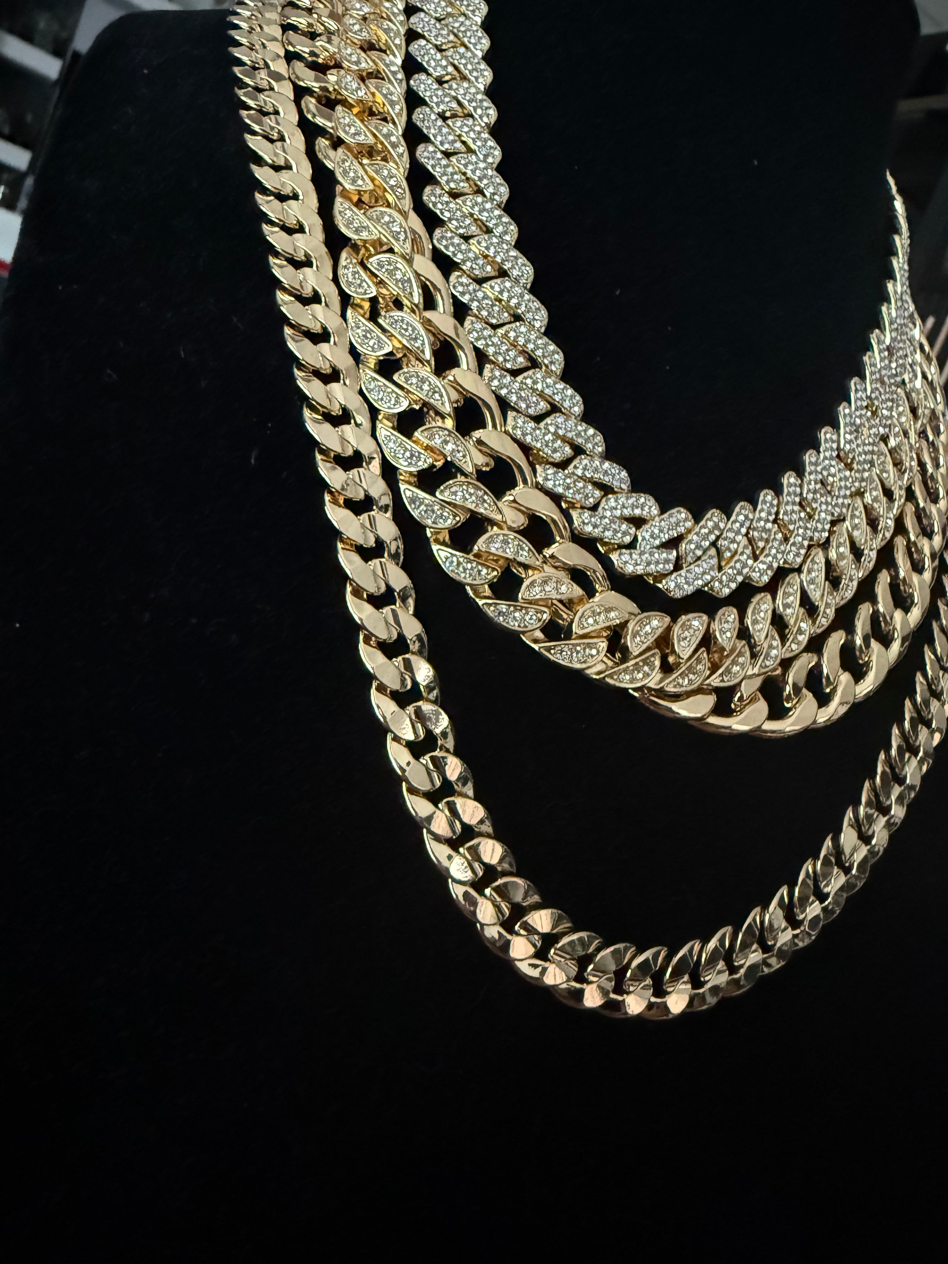 Gold-tone plated cubic zirconia iced Cuban link chain necklace