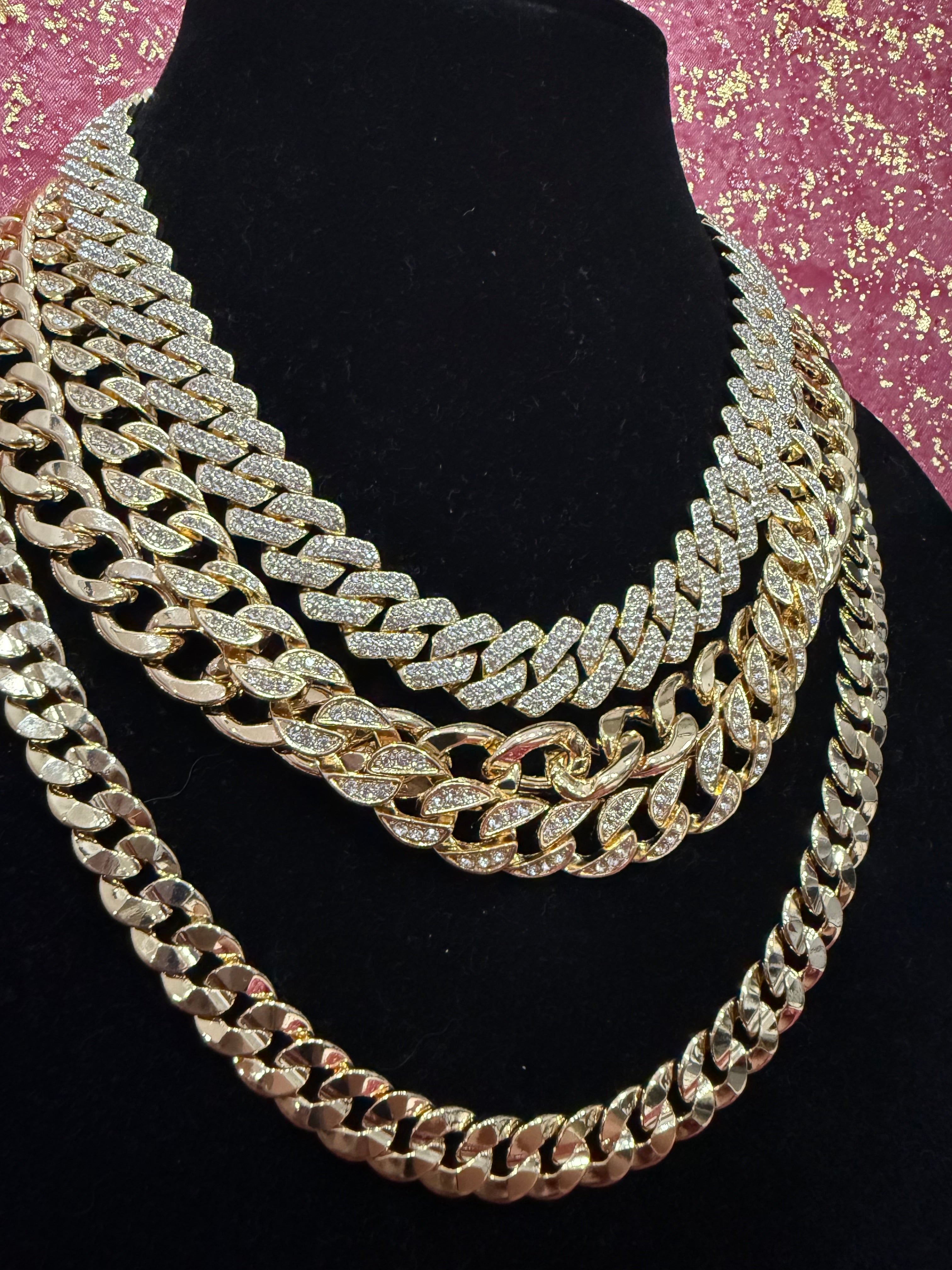 Gold-tone cubic zirconia Cuban link chain necklace, 18 inches