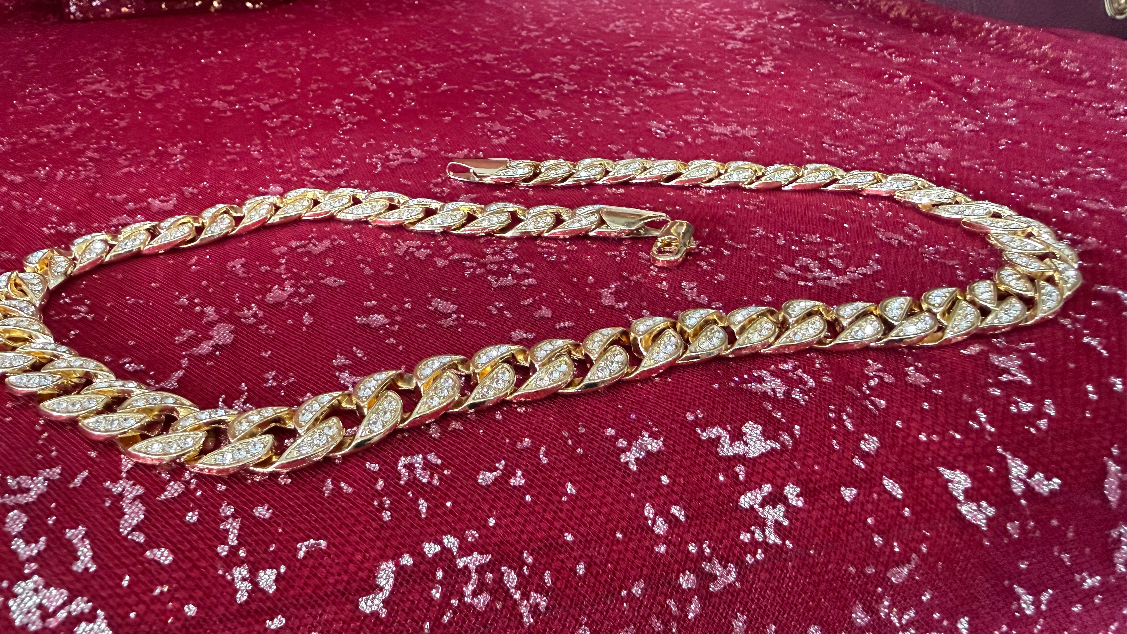 Gold-tone cubic zirconia Cuban link chain necklace, 18 inches