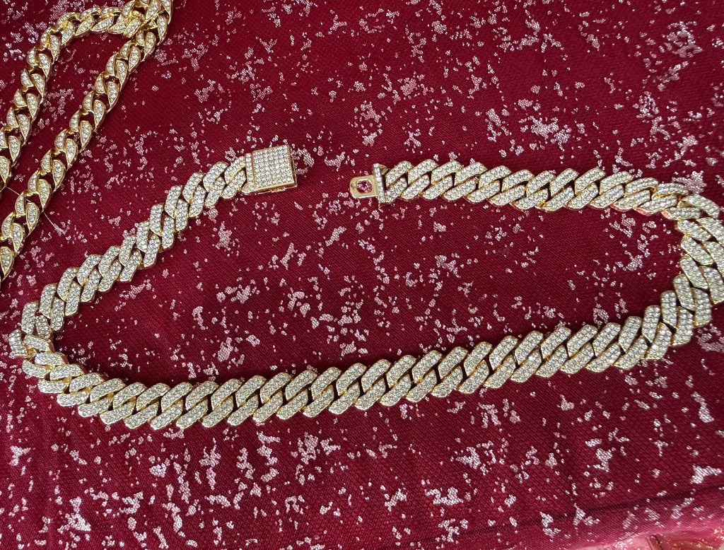 Gold-tone plated cubic zirconia iced Cuban link chain necklace