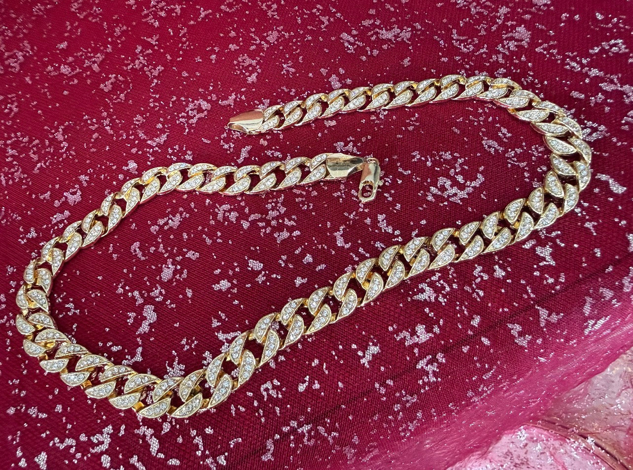 Gold-tone cubic zirconia Cuban link chain necklace, 18 inches