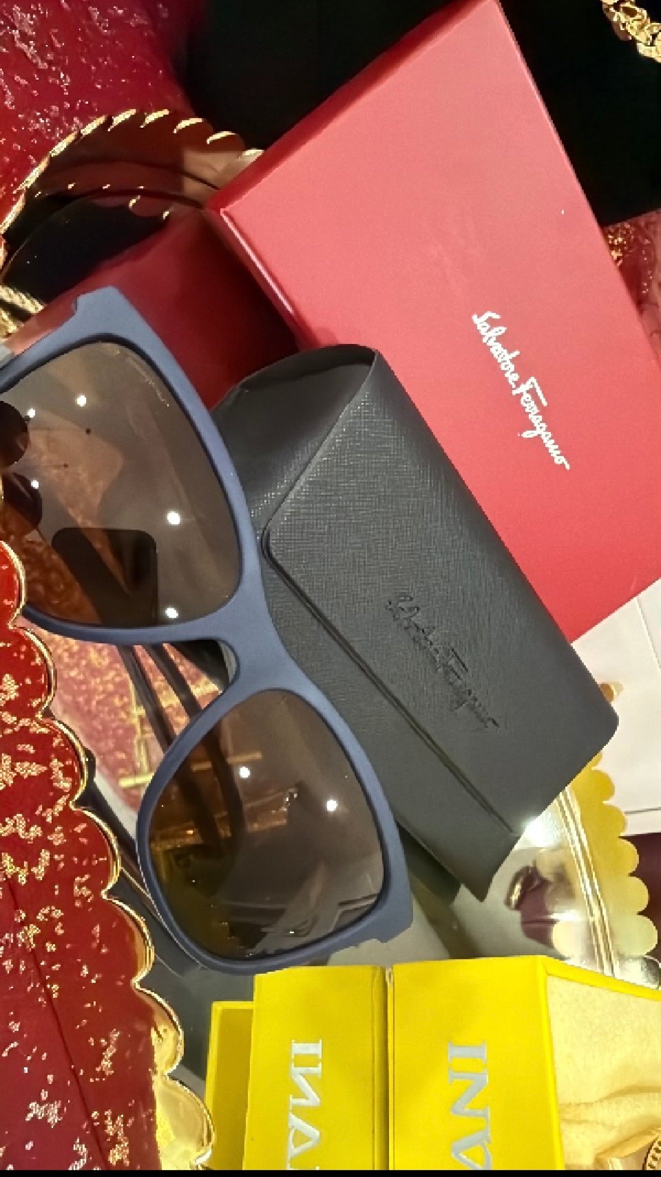 Acetate sunglasses, Salvatore Ferragamo, men's rectangular frame with gradient lenses