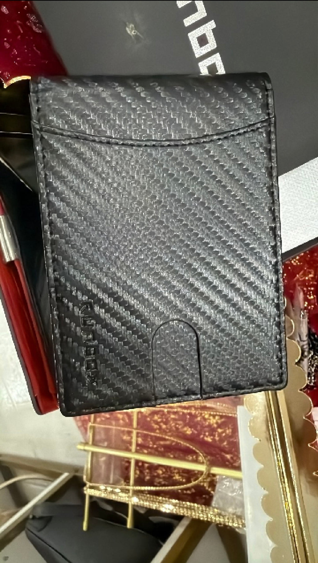 Leather bifold wallet, RUNBOX RFID blocking with dual ID windows