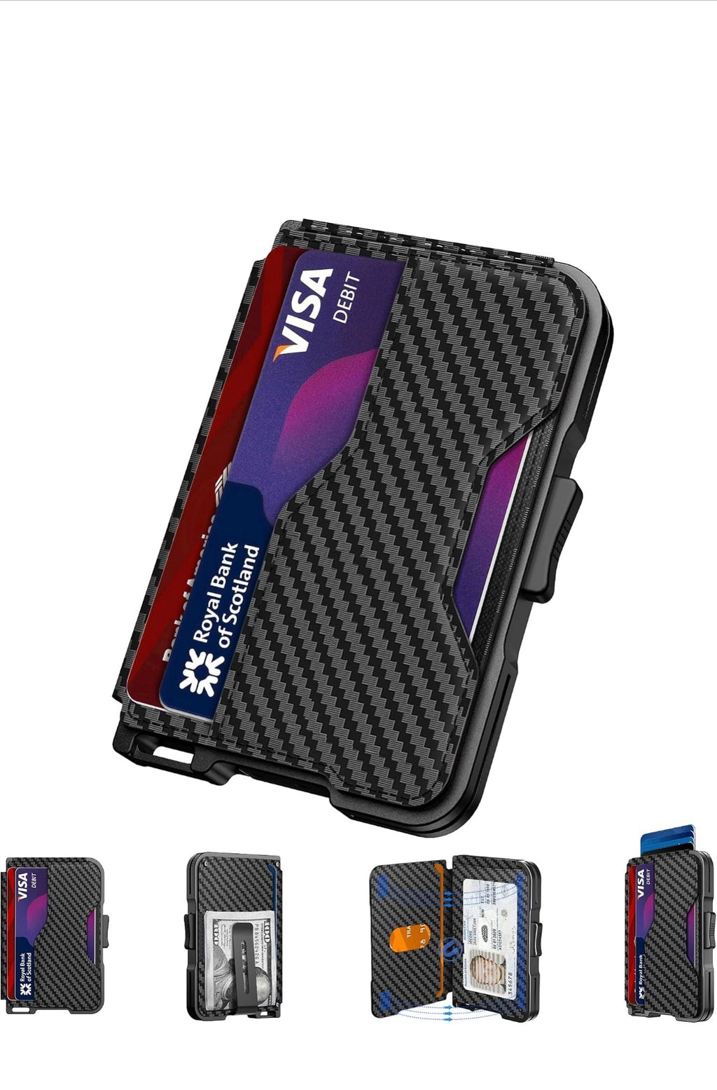 Carbon fiber textured leather wallet, Wallet for Men, minimalist card holder with money clip