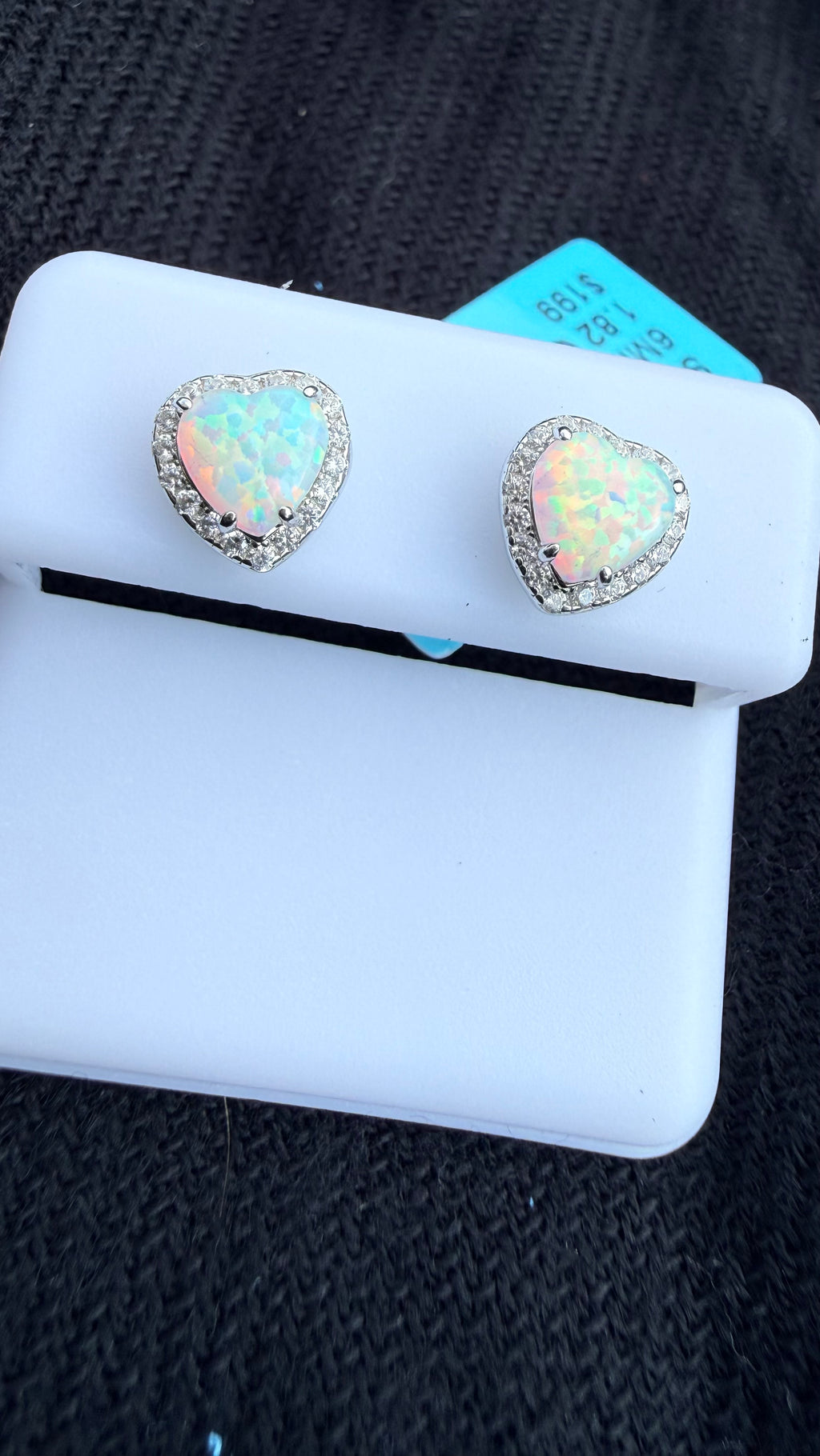 Heart-Shaped Lab-Created Opal & White Lab-Created Sapphire Stud Earrings Sterling Silver