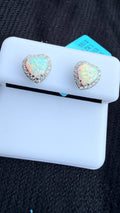 Heart-Shaped Lab-Created Opal & White Lab-Created Sapphire Stud Earrings Sterling Silver